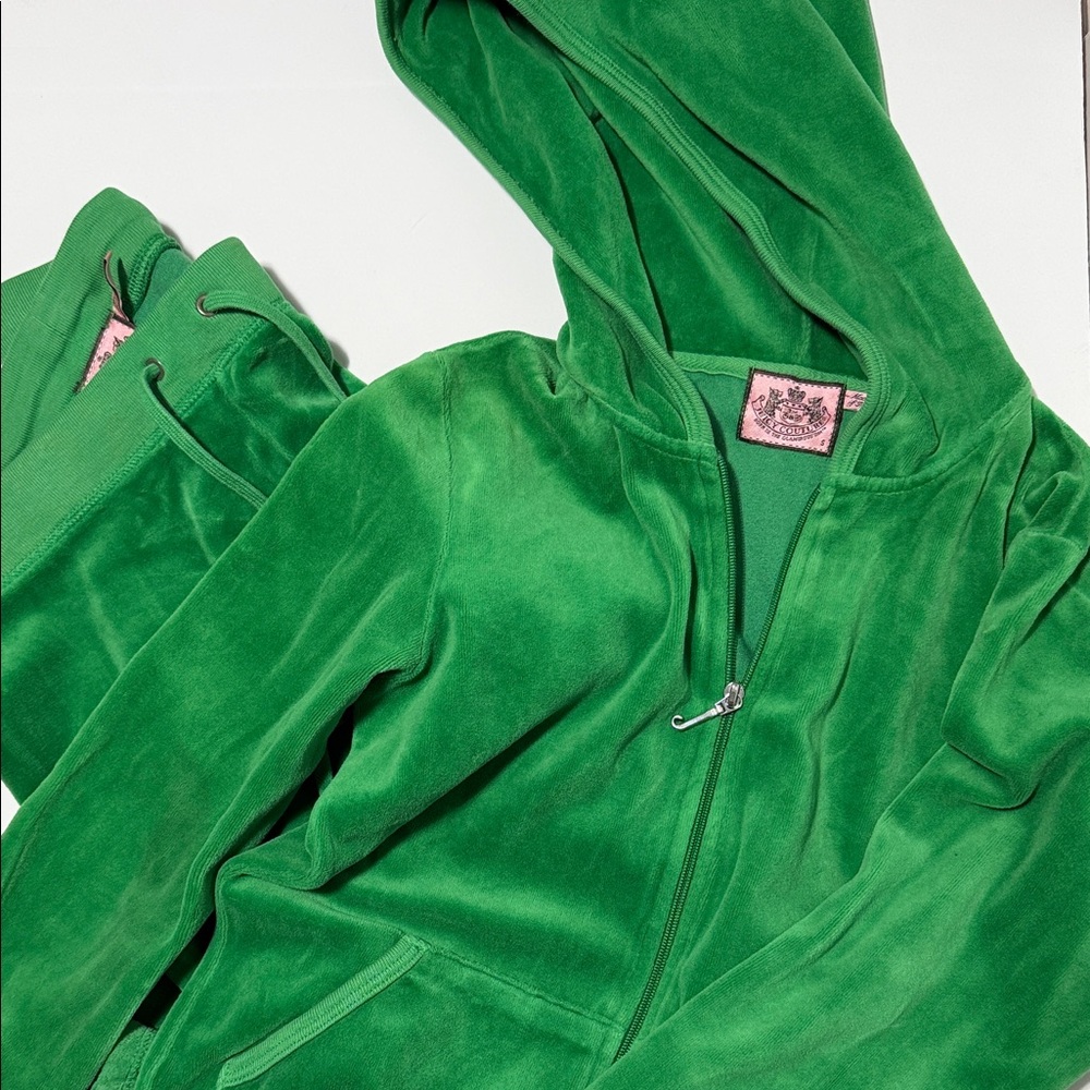 Juicy Couture Kelly Green Velour Tracksuit Hoodie and Pants Set Small